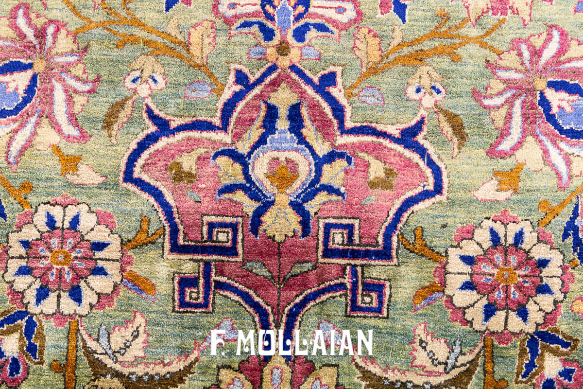 Kashan Silk Rug Green Pistachio n°:113689